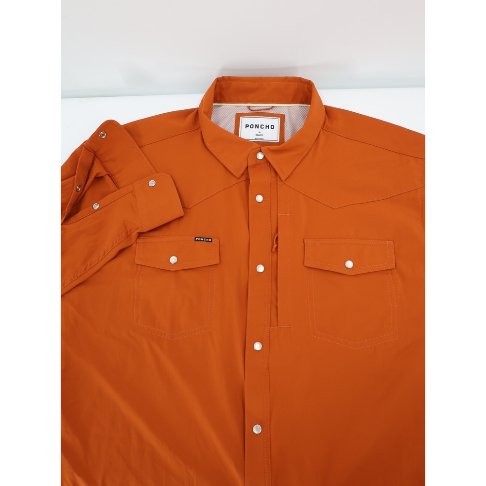 Poncho Shirt Men's Medium Slim Fit Pearl Snap Long Sleeve Nylon Stretch Pockets
